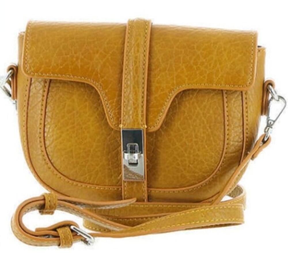Urban Expressions Mustard Yellow Pebbled Leather Saddle Bag w/ Silver Hardware